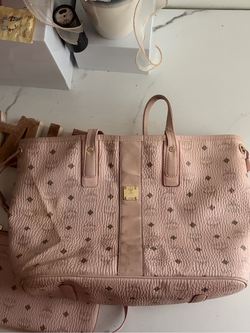 MCM Pink Monogram Tote with Matching Wristlet - Picture 5 of 6